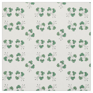 Pretty Green Shamrocks on White Pattern Fabric