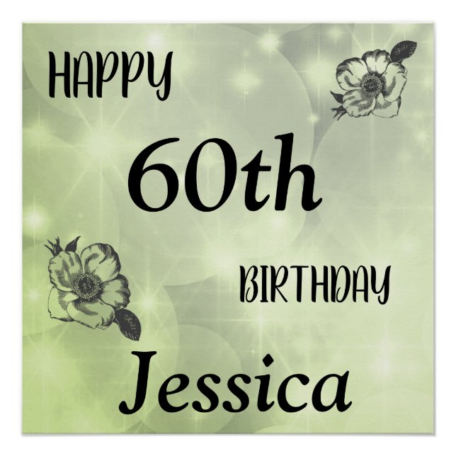 Pretty Green sparkle Happy 60th Birthday Poster (Front)