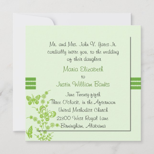 Pretty Green Square Wedding Invitation (Front)