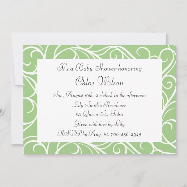 Pretty Green Swirls Invitation (Front)