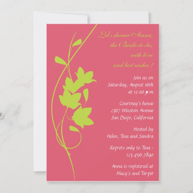 Pretty Green Vine -Bridal shower invitation (Front)