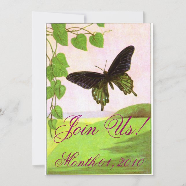 Pretty Green Vintage Butterfly Invitations (Front)