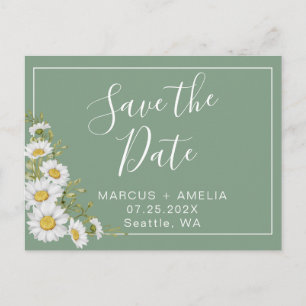 Pretty Green & White Daisies Save The Date Announcement Postcard