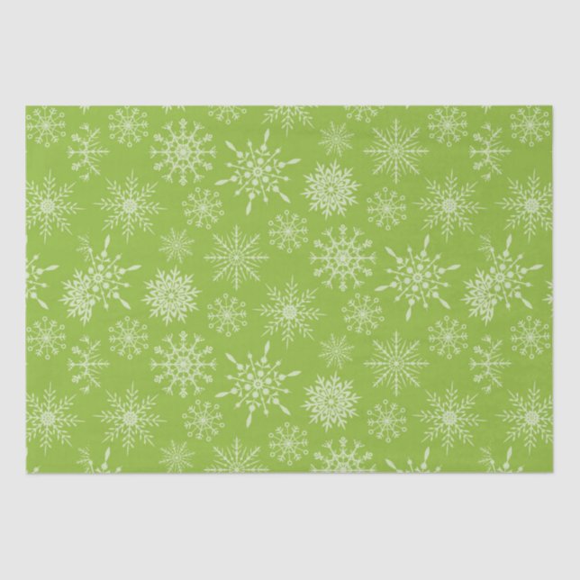 Pretty Green White Snowflakes Christmas Gift Tissue Paper (Front)