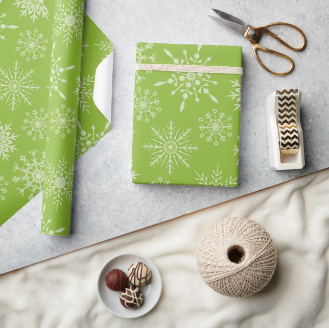 Pretty Green White Snowflakes Christmas Gift Wrapping Paper (Crafts)
