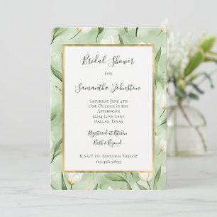 Pretty Green White Tulip Flowers Bridal Shower  Invitation