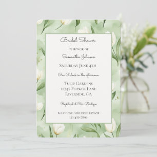 Pretty Green White Tulips Bridal Shower Invitation