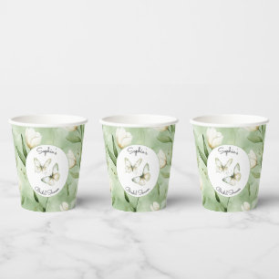 Pretty Green White Tulips Bridal Shower Paper Cups