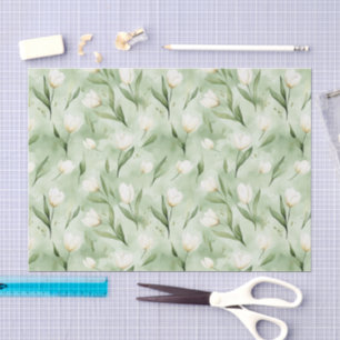 Pretty Green White Tulips Bridal Shower Tissue Paper