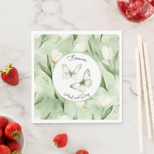 Pretty Green White Tulips Wedding Napkin
