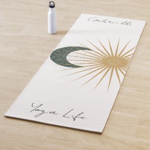 Pretty Green Yellow Sun Moon Celestial Mandala Yoga Mat