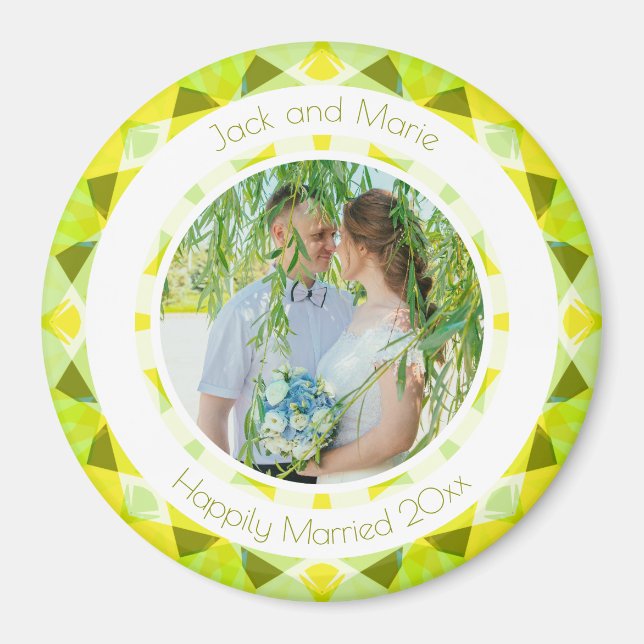 Pretty Green Yellow Wedding Keepsake Photo Gift Magnet (Front)