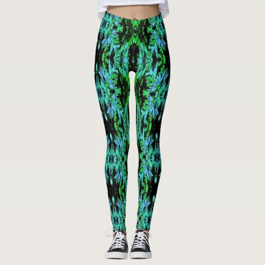 Pretty Greens With Periwinkle Blue Pattern Leggings