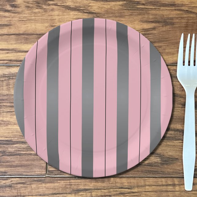 Pretty grey and pink lined paper plates (Creator Uploaded)