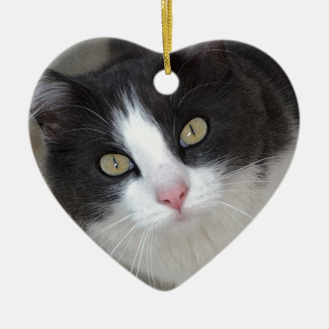 Pretty grey and white cat ceramic tree decoration (Front)