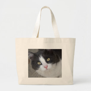 Pretty grey and white cat large tote bag