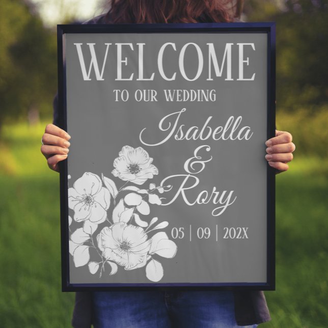 Pretty Grey and White Floral Wedding Welcome   Poster (Creator Uploaded)