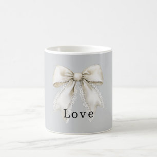 Pretty Grey Faux Lace White Bow Coffee Mug