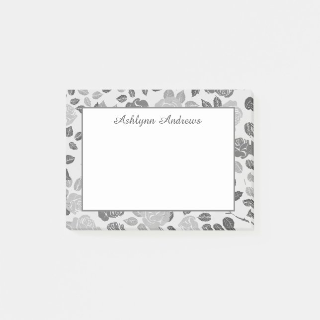 Pretty Grey Floral Post-it Notes (Front)
