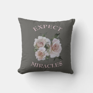 Pretty Grey Grey and Pink Roses Motivational Cushion