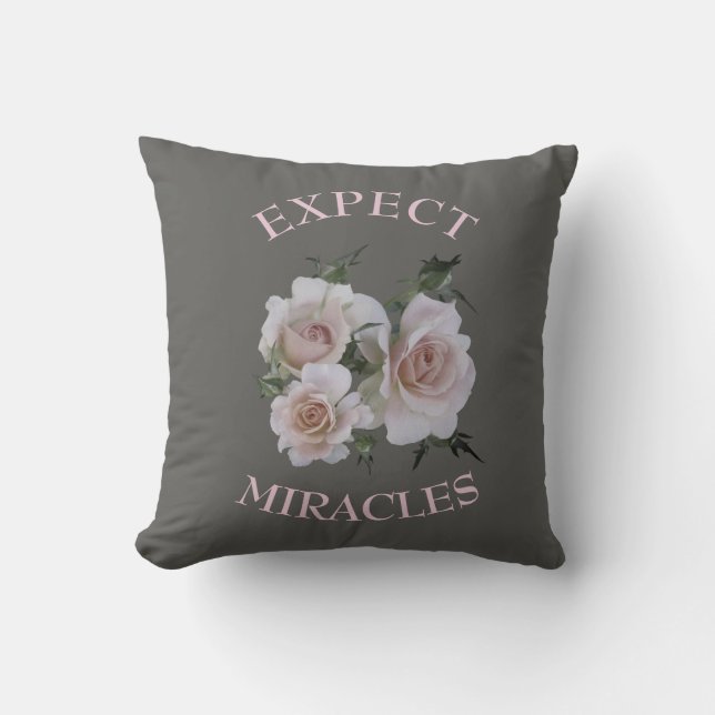 Pretty Grey Grey and Pink Roses Motivational Cushion (Front)