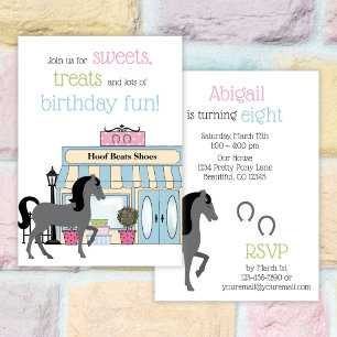 Pretty Grey Horse Pink, Green, Blue Birthday Party Invitation
