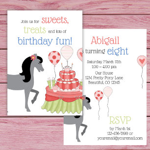 Pretty Grey Horse Pink, Green, Blue Birthday Party Invitation