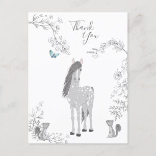 Pretty Grey Horse, Squirrels and Flowers Thank You Postcard