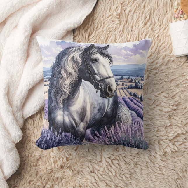 Pretty Grey Horse Standing in Lavender Cushion (Blanket)