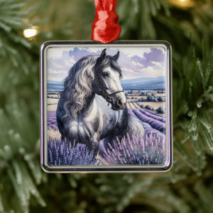 Pretty Grey Horse Standing in Lavender Metal Ornament