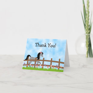 Pretty Grey Horse with Cute Flowers Thank You Card
