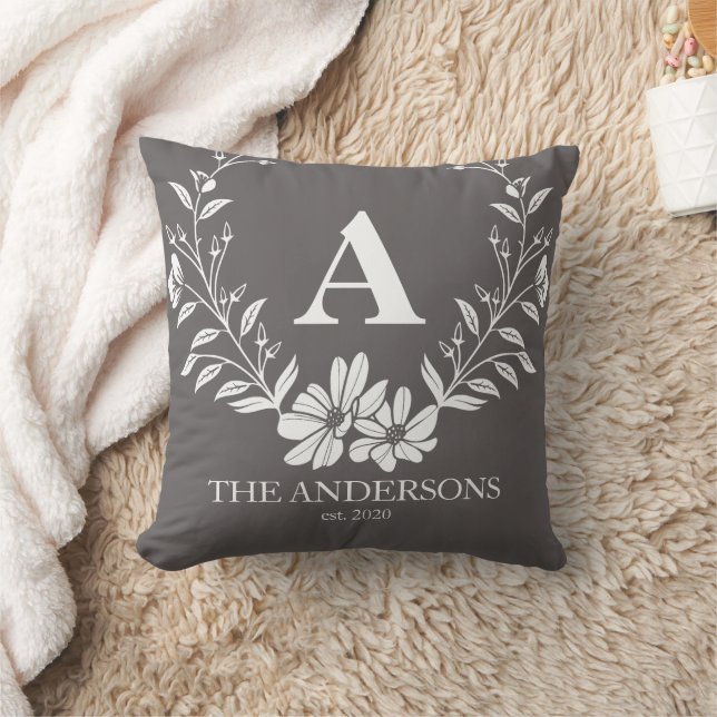 Pretty Grey Personalised Initial Monogram Cushion (Blanket)