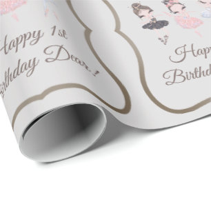 Pretty Grey Pink Ballerinas Princess 1st Birthday Wrapping Paper