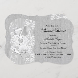 Pretty Grey Vintage Lace & Burlap Bridal Shower Invitation