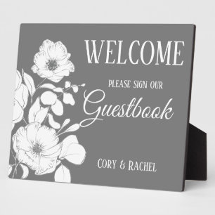 Pretty Grey with White Floral Wedding Guestbook  Plaque