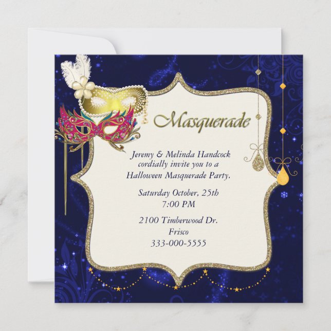 Pretty Halloween Masquerade Party Invitation (Front)