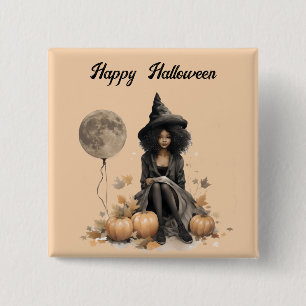 Pretty Halloween Witch and Full Moon Balloon 15 Cm Square Badge