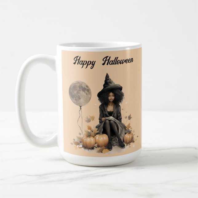Pretty Halloween Witch and Full Moon Balloon Coffee Mug (Left)