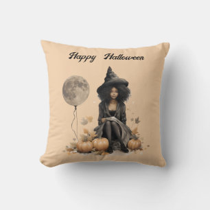 Pretty Halloween Witch and Full Moon Balloon Cushion