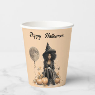Pretty Halloween Witch and Full Moon Balloon Paper Cups