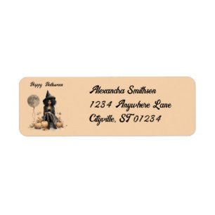 Pretty Halloween Witch and Full Moon Balloon Return Address Label