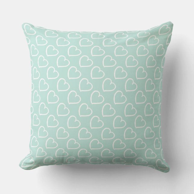 Pretty hand drawn hearts design white on blue cushion (Front)