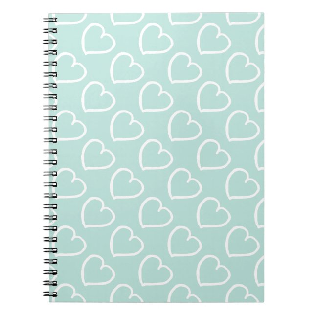 Pretty hand drawn hearts design white on blue notebook (Front)