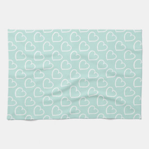 Pretty hand drawn hearts design white on blue tea towel