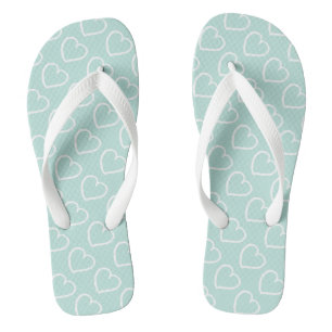 Pretty hand drawn hearts design white on blue thongs