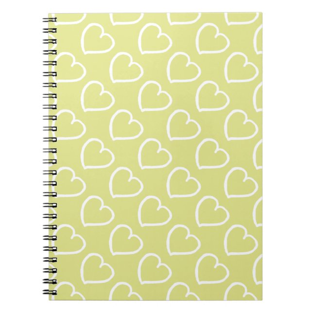 Pretty hand drawn hearts design white on green notebook (Front)