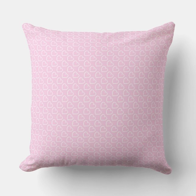 Pretty hand drawn hearts design white on pink cushion (Front)