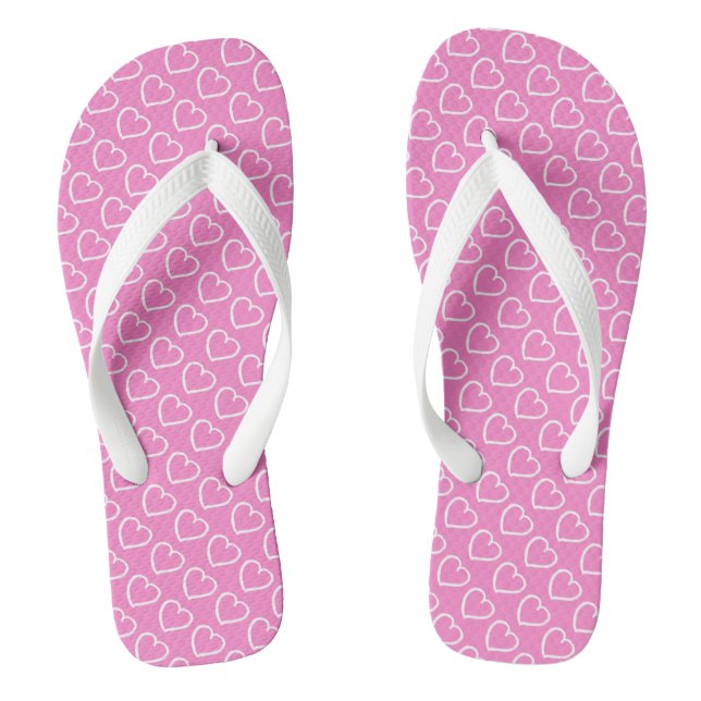 Pretty hand drawn hearts design white on pink thongs (Footbed)