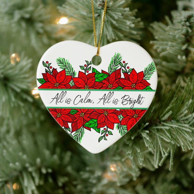 Pretty Hand drawn Poinsettias Personalised    Ceramic Ornament (Tree)