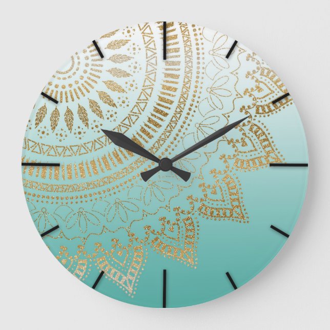 Pretty hand drawn tribal mandala elegant design large clock (Front)